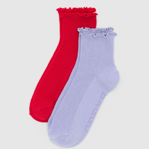 BAGGU Lettuce Edge Sock Set Of 2 - Lavender & Red