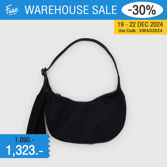 Small Crescent Nylon Bag - Black (Extended strap)