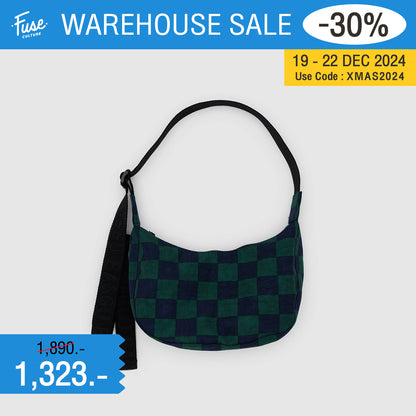 Small Nylon Crescent Bag (Navy green Check)