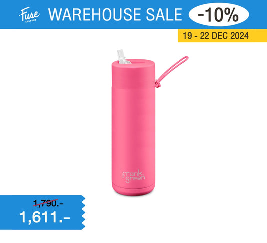 FrankGreen: Ceramic Bottle Neon Pink 20oz/595ml (Straw Lid)