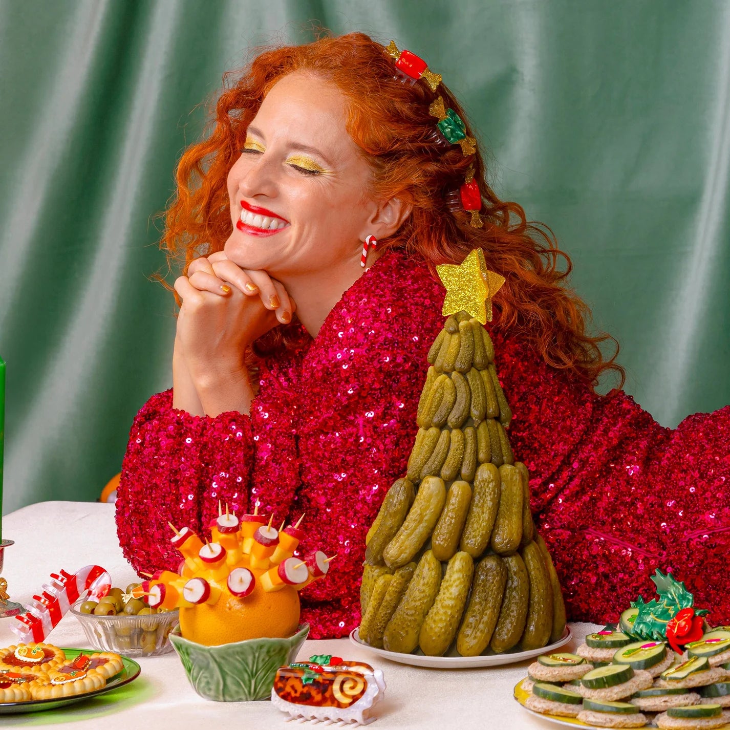 Coucou Suzette Mini Hair Claw (Green Christmas Candy)