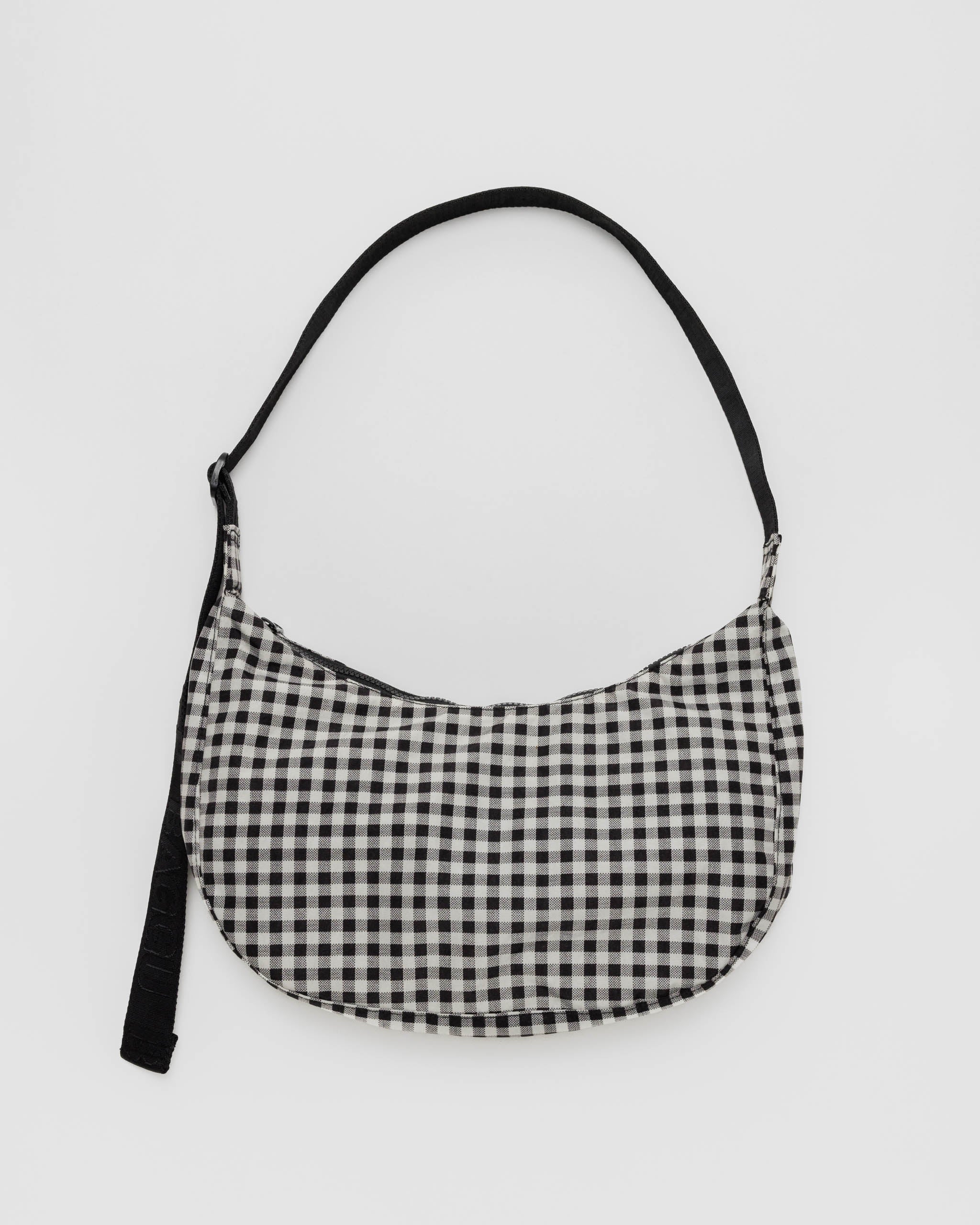 Medium Crescent Nylon Bag (Black & White Gingham)