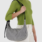 BAGGU Medium Crescent Nylon Bag (Black & White Gingham)