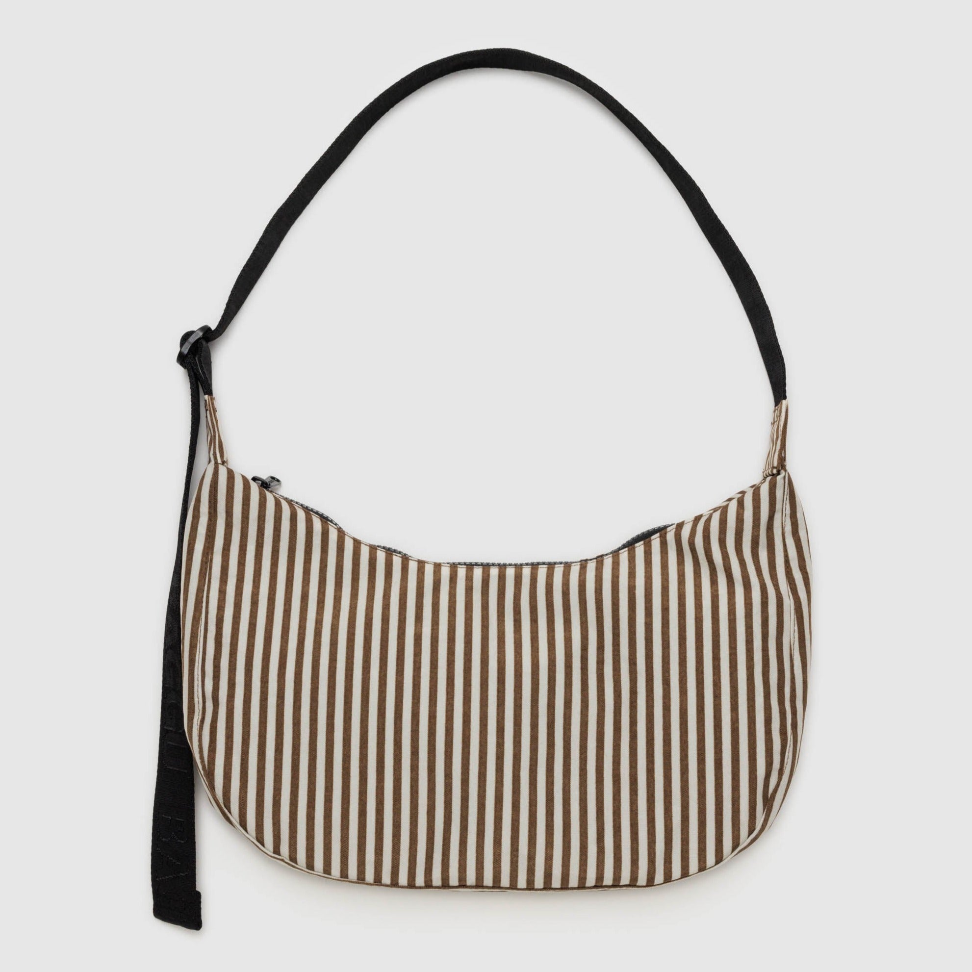BAGGU Medium Nylon Crescent Bag (Brown Stripe)