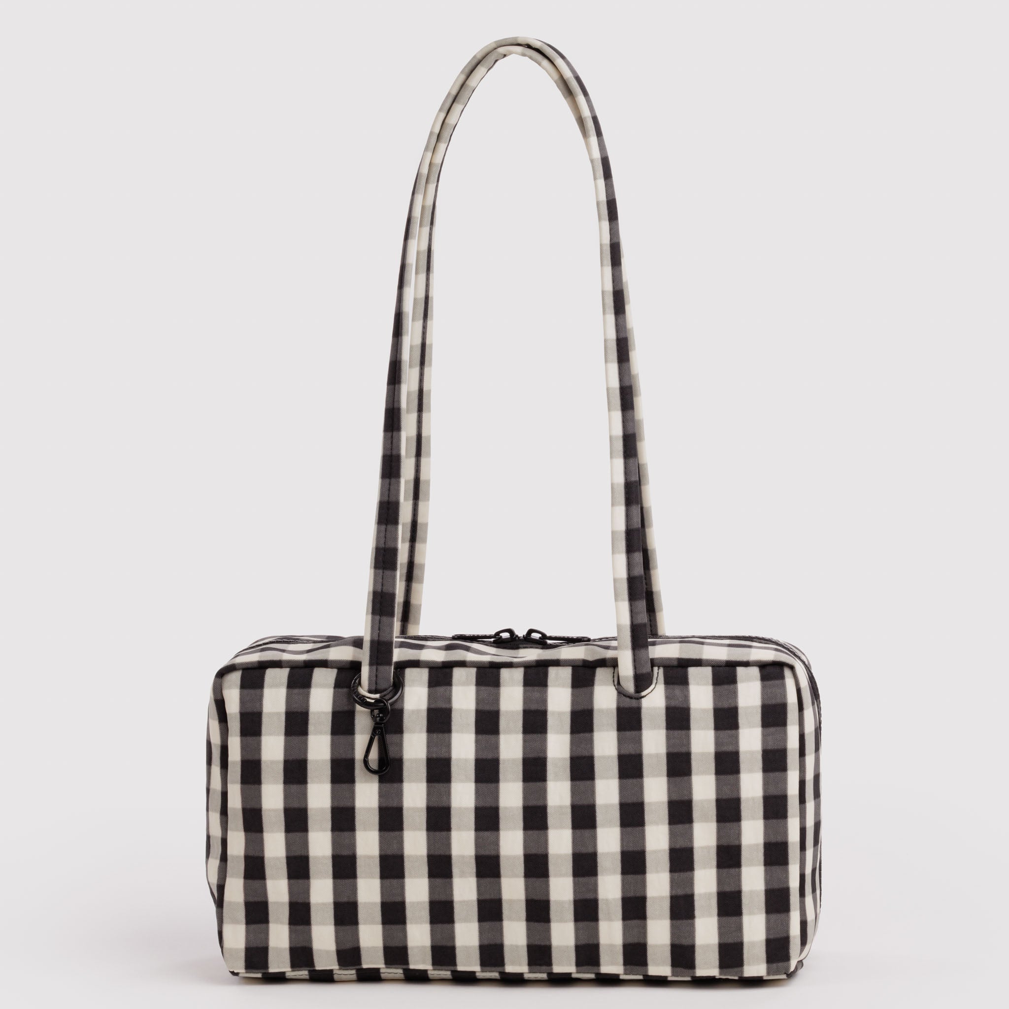 BAGGU Nylon Bowler Bag (Black and Cream Gingham)