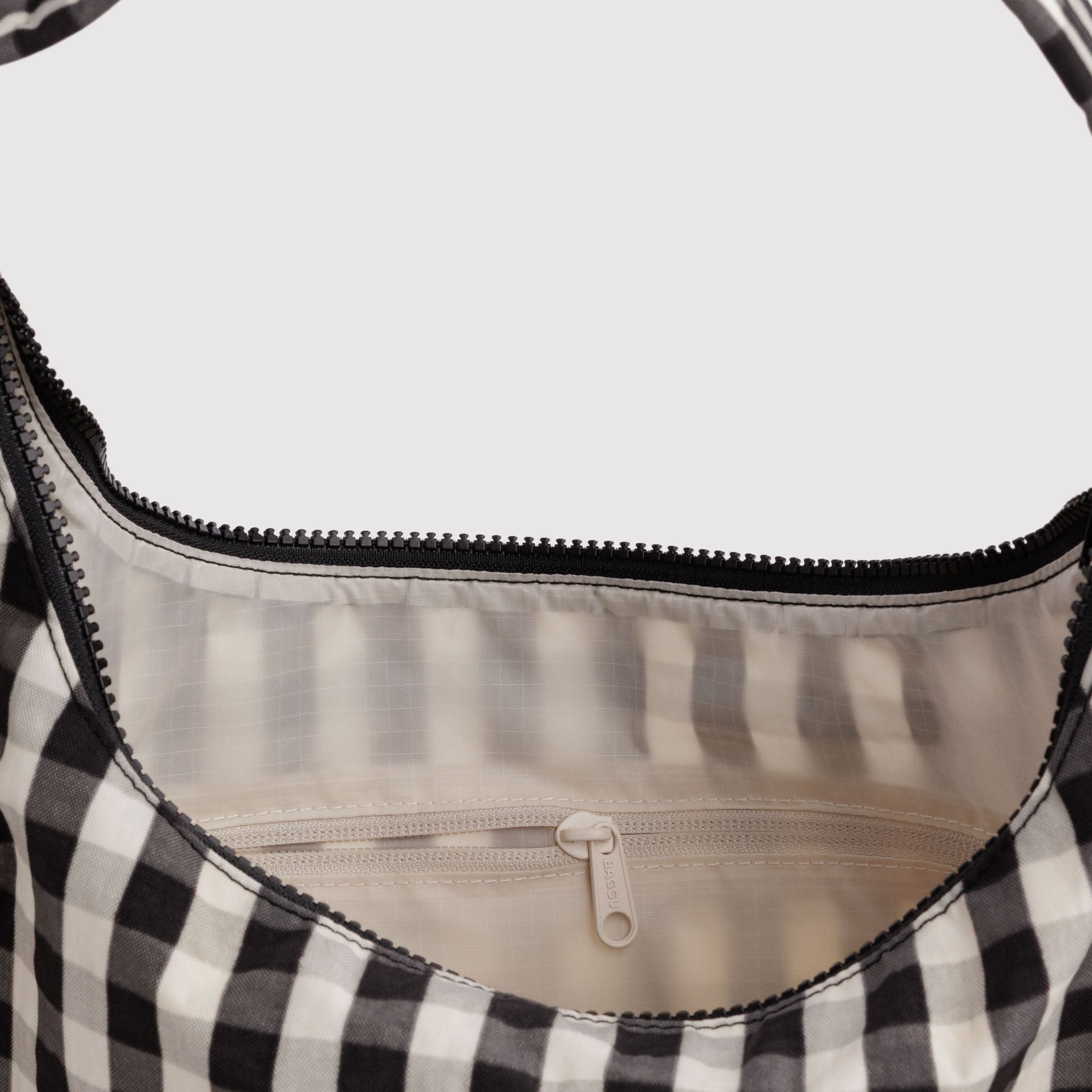 BAGGU Nylon Shoulder Bag (Black and Cream Gingham)